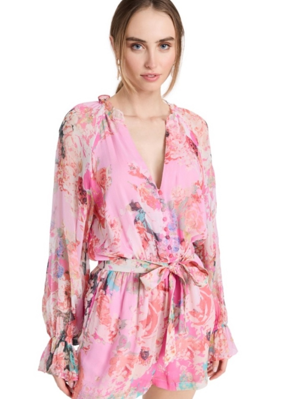 Hemant & Nandita X Revolve | Sage Pink Floral Romper *Missing Belt*